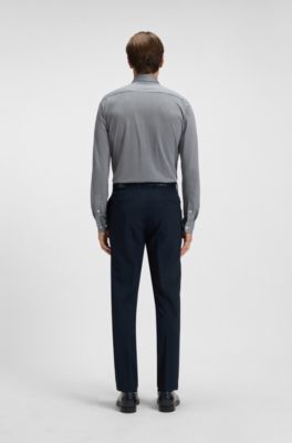 Camisa slim fit en tejido flexible estampado, Azul oscuro