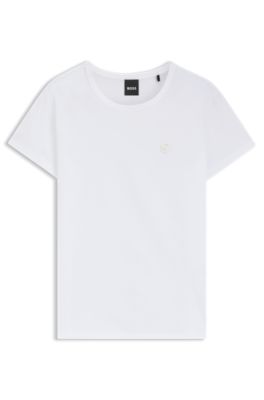Mercerised-cotton T-shirt with Double B monogram, White