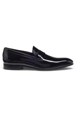Mocasines americanos de charol sint&eacute;tico, Negro