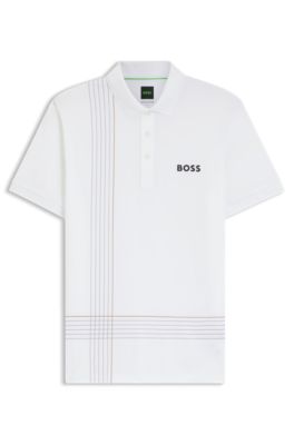 Active quick-dry polo shirt with check artwork, White