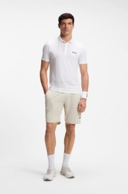 Polo sportif &agrave; s&eacute;chage rapide avec motif &agrave; carreaux, Blanc