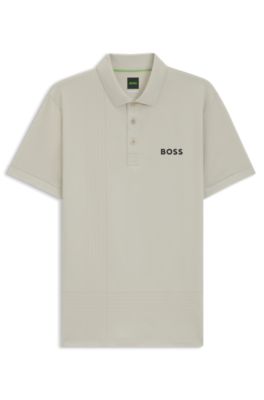 Active quick-dry polo shirt with check artwork, Light Beige