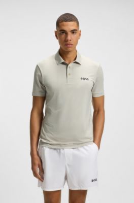 Active quick-dry polo shirt with check artwork, Light Beige