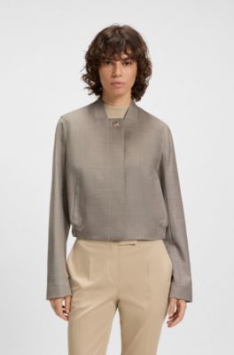 Tailored blazer in stretch-wool sharkskin, Light Beige