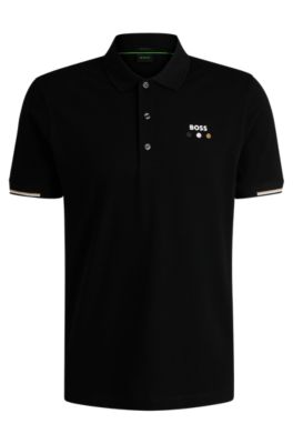 Polo Paddy activo de algod&oacute;n mercerizado con detalles de cuadr&iacute;cula, Negro