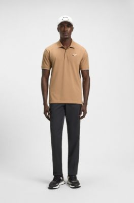 Polo Paddy activo de algod&oacute;n mercerizado con detalles de cuadr&iacute;cula, Beige