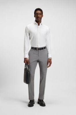 Thermo-regulating slim-fit trousers in virgin wool, Dark Grey