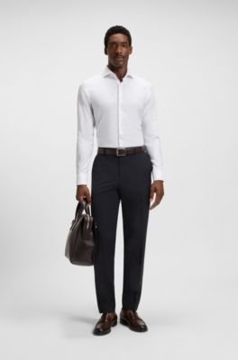 Thermo-regulating slim-fit trousers in virgin wool, Dark Blue