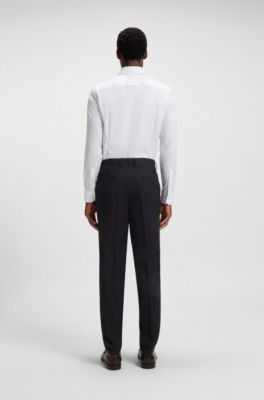 Thermo-regulating slim-fit trousers in virgin wool, Dark Blue
