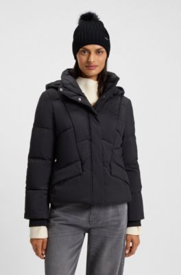 Virgin-wool beanie hat with faux-fur pom pom, Black