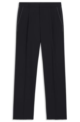 Pantalones relaxed fit en lana virgen jaspeada, Azul oscuro