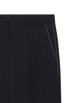 Pantalones relaxed fit en lana virgen jaspeada, Azul oscuro