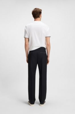 Melange relaxed-fit trousers in virgin wool, Dark Blue