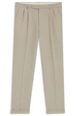 Micro-patterned tapered-fit trousers in virgin wool, Light Beige