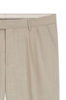 Pantalones tapered fit en lana virgen microestampada, Beige claro
