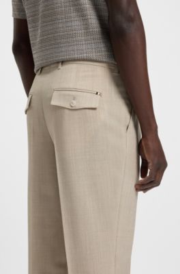 Pantalones tapered fit en lana virgen microestampada, Beige claro