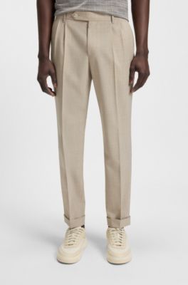 Micro-patterned tapered-fit trousers in virgin wool, Light Beige