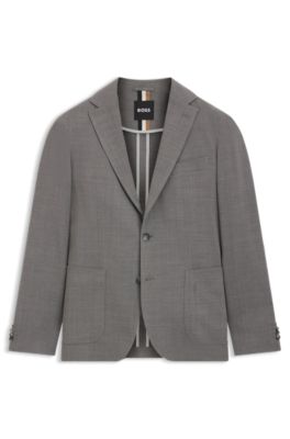 Patterned slim-fit jacket in comfort-stretch cloth, Grey