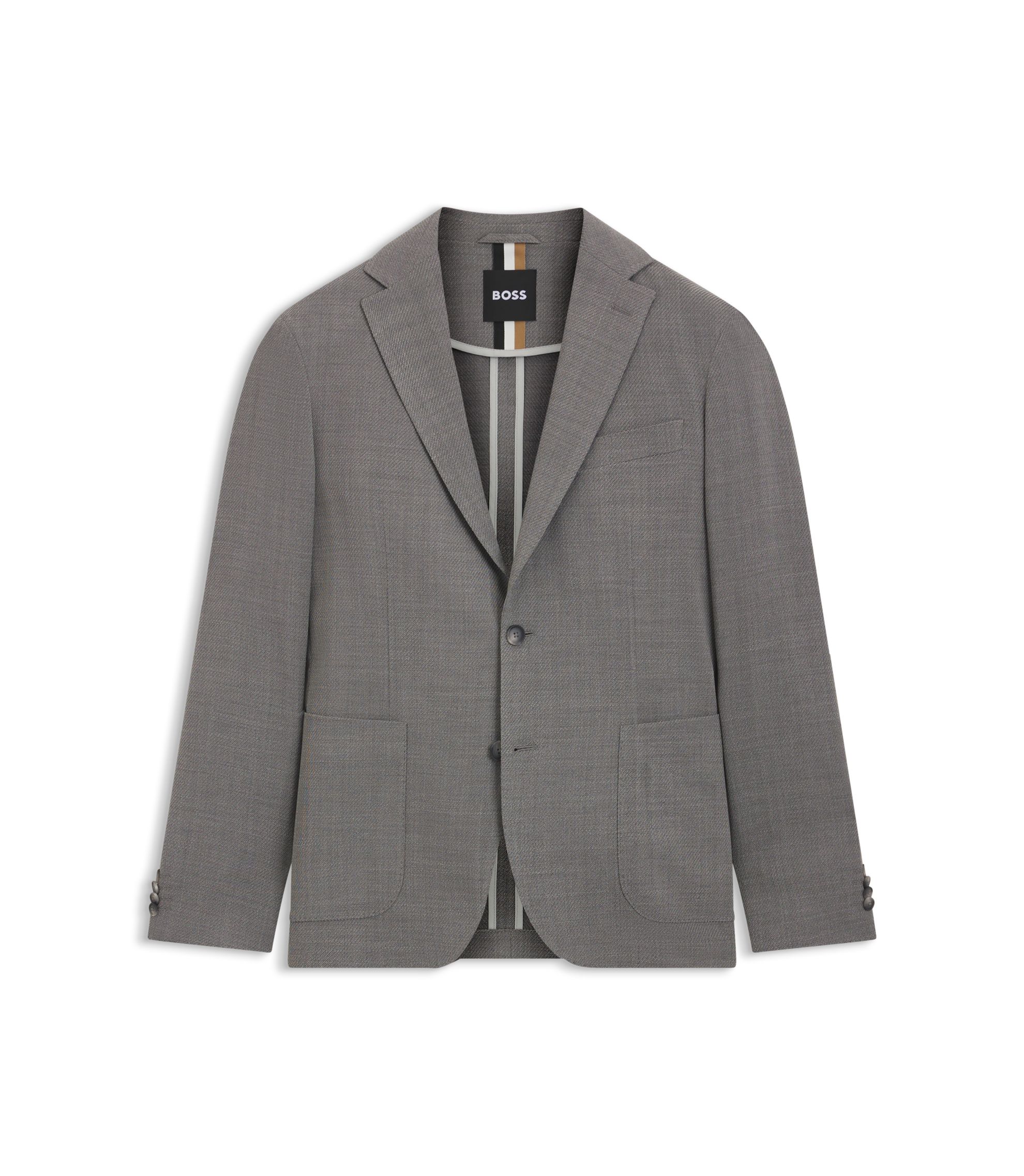 BOSS - Patterned slim-fit jacket in comfort-stretch cloth - Grey