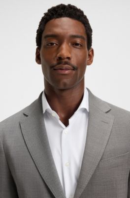 Patterned slim-fit jacket in comfort-stretch cloth, Grey