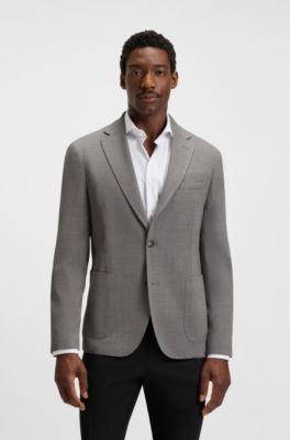 Patterned slim-fit jacket in comfort-stretch cloth, Grey