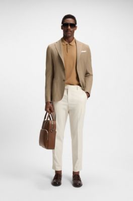 Blazer slim fit de c&oacute;modo pa&ntilde;o el&aacute;stico con microestampado, Beige