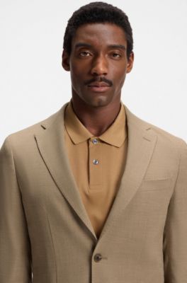 Patterned slim-fit jacket in comfort-stretch cloth, Beige