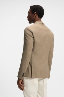 Patterned slim-fit jacket in comfort-stretch cloth, Beige