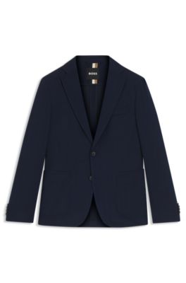 Patterned slim-fit jacket in comfort-stretch cloth, Dark Blue