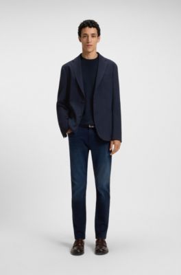Blazer slim fit de c&oacute;modo pa&ntilde;o el&aacute;stico con microestampado, Azul oscuro