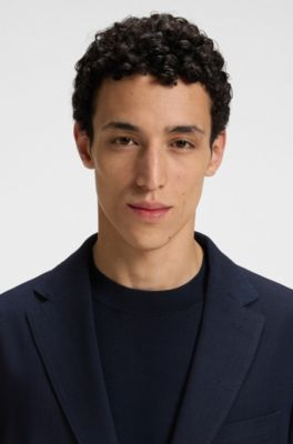 Veste Slim en tissu stretch confortable &agrave; micro motif, Bleu fonc&eacute;