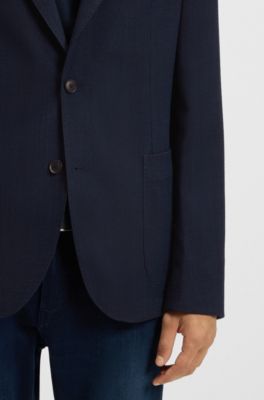 Patterned slim-fit jacket in comfort-stretch cloth, Dark Blue