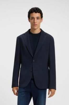 Blazer slim fit de c&oacute;modo pa&ntilde;o el&aacute;stico con microestampado, Azul oscuro