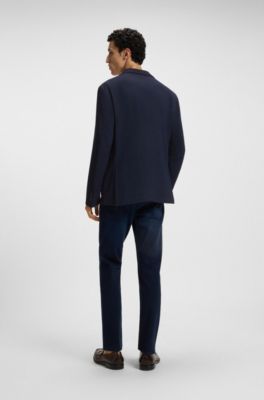 Blazer slim fit de c&oacute;modo pa&ntilde;o el&aacute;stico con microestampado, Azul oscuro