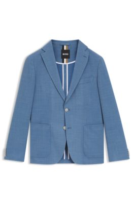 Patterned slim-fit jacket in comfort-stretch cloth, Light Blue