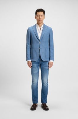 Patterned slim-fit jacket in comfort-stretch cloth, Light Blue