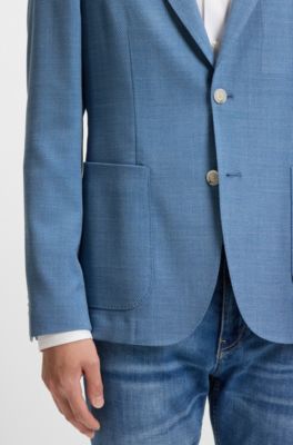 Blazer slim fit de c&oacute;modo pa&ntilde;o el&aacute;stico con microestampado, Celeste