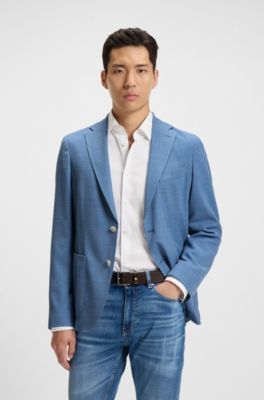 Patterned slim-fit jacket in comfort-stretch cloth, Light Blue
