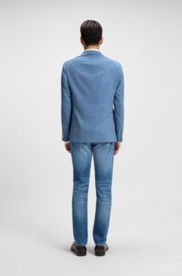 Patterned slim-fit jacket in comfort-stretch cloth, Light Blue