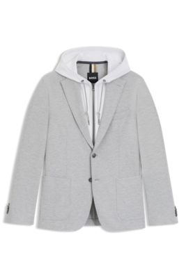 Slim-fit jacket with integrated hoodie, Light Grey