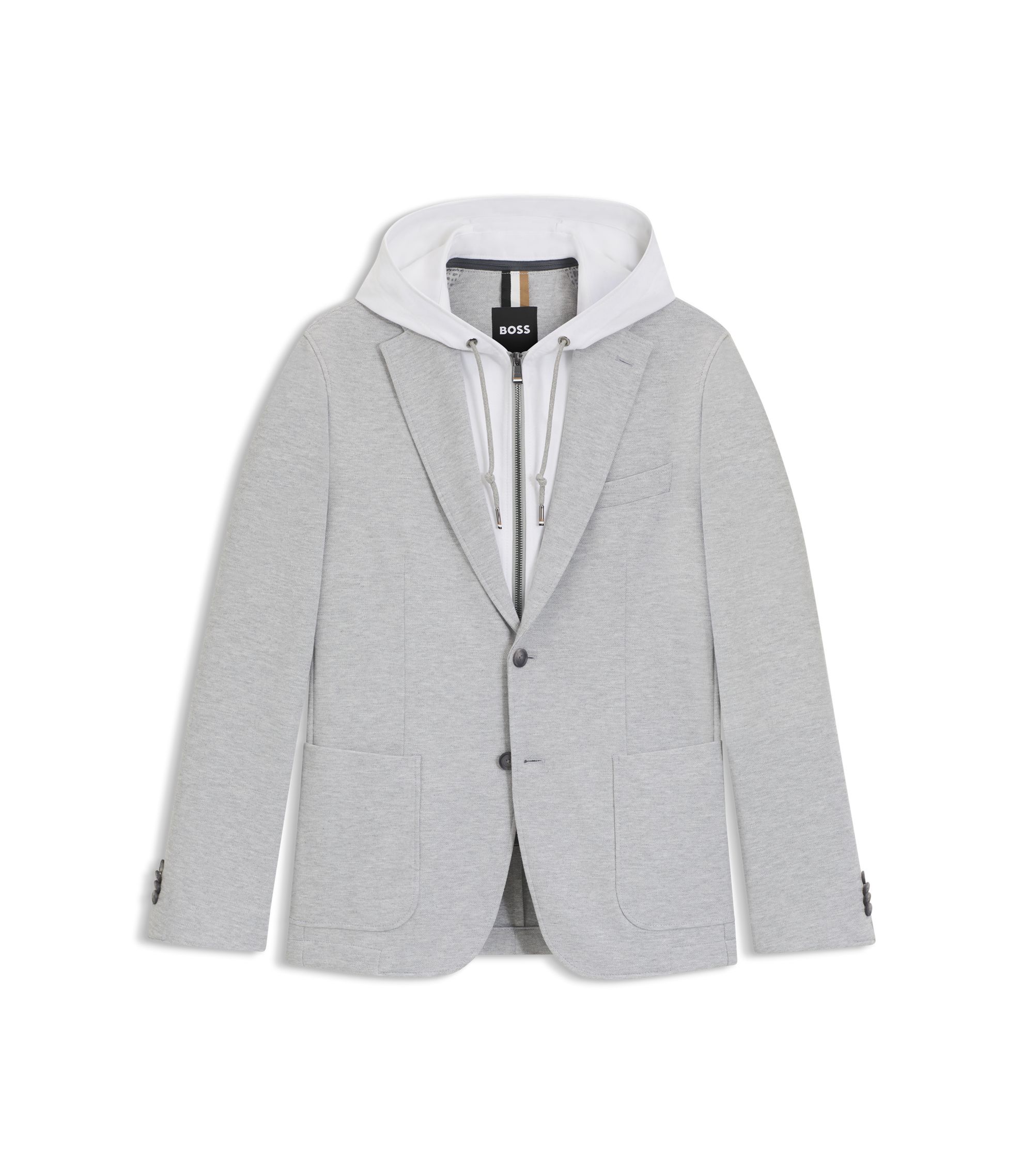 送料無料　HUGO BOSSジャケット　シルバー BOSS - Slim-fit jacket with integrated hoodie - Light Grey