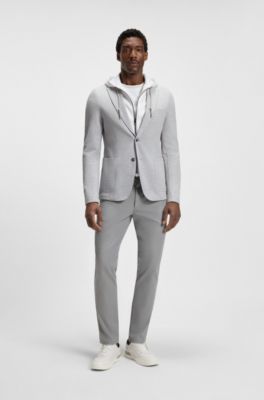 Slim-fit jacket with integrated hoodie, Light Grey