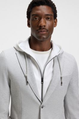 Slim-fit jacket with integrated hoodie, Light Grey
