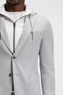 Slim-fit jacket with integrated hoodie, Light Grey
