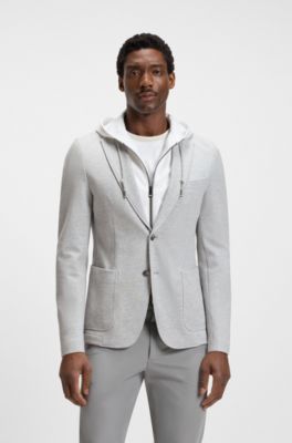 Slim-fit jacket with integrated hoodie, Light Grey
