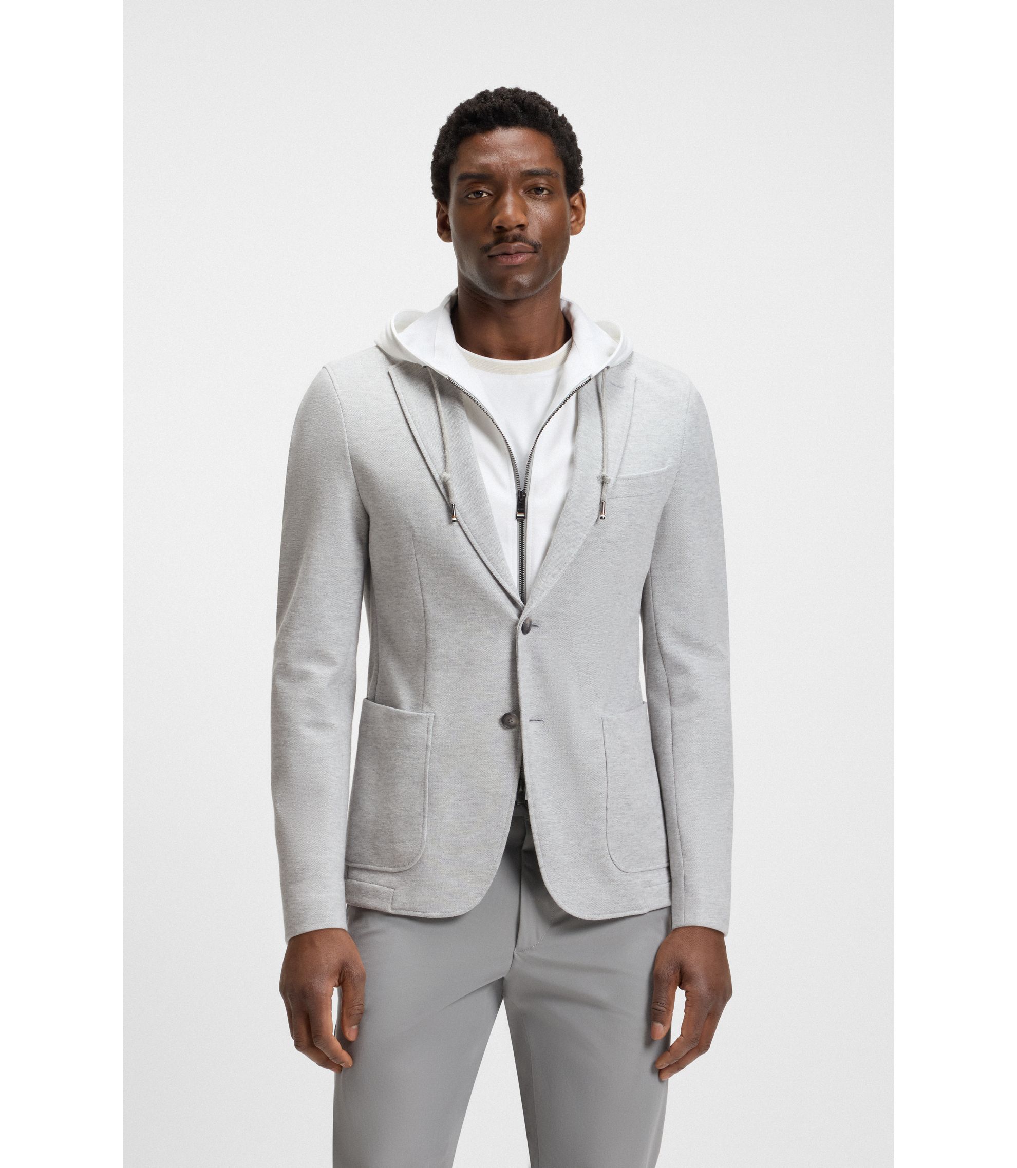 BOSS - Slim-fit jacket with integrated hoodie - Light Grey