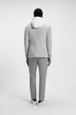 Slim-fit jacket with integrated hoodie, Light Grey
