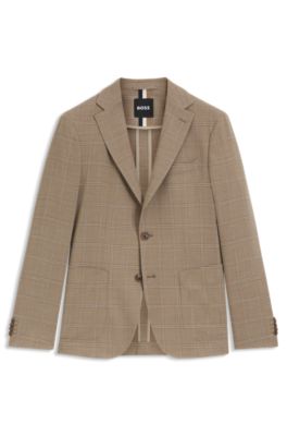 Checked slim-fit jacket in stretch cloth, Beige