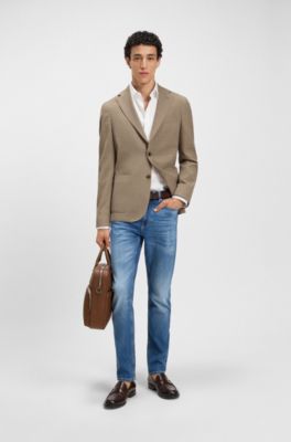 Checked slim-fit jacket in stretch cloth, Beige