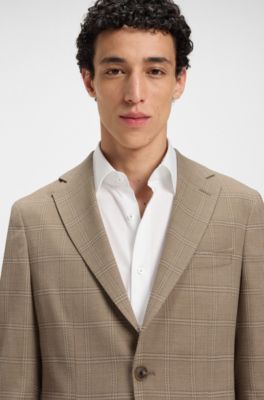 Veste Slim en tissu stretch &agrave; carreaux, Beige